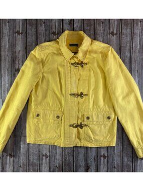 Lauren Ralph Lauren Fireman Clasp Toggle Jacket size L color yellow Cotton Linen